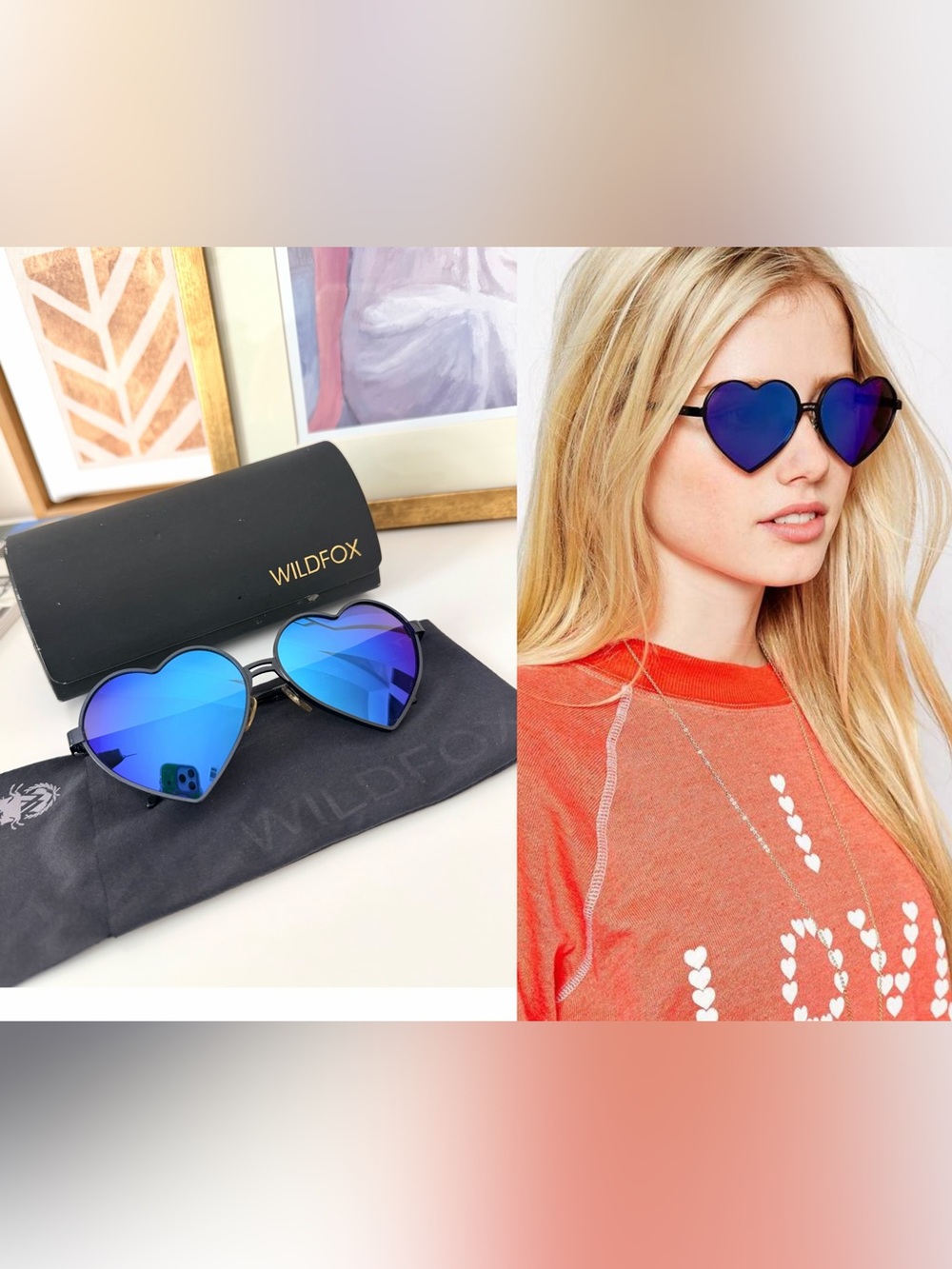 Super Rare! Vintage Wildfox Lolita Heart Shaped Blue Mirrored Sunglasses